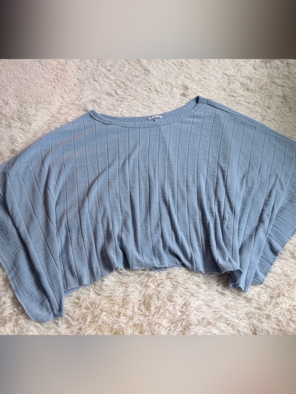 Light Blue Ribbed Knit Bat Wing Women’s Top